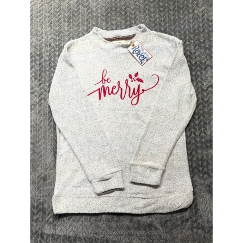 Royce Comfy Terry Be Merry Christmas Sweatshirt Gray Red Women Medium NEW 0470